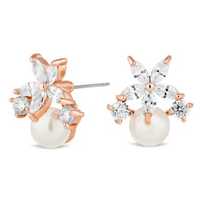Rose gold crystal flower and pearl earring